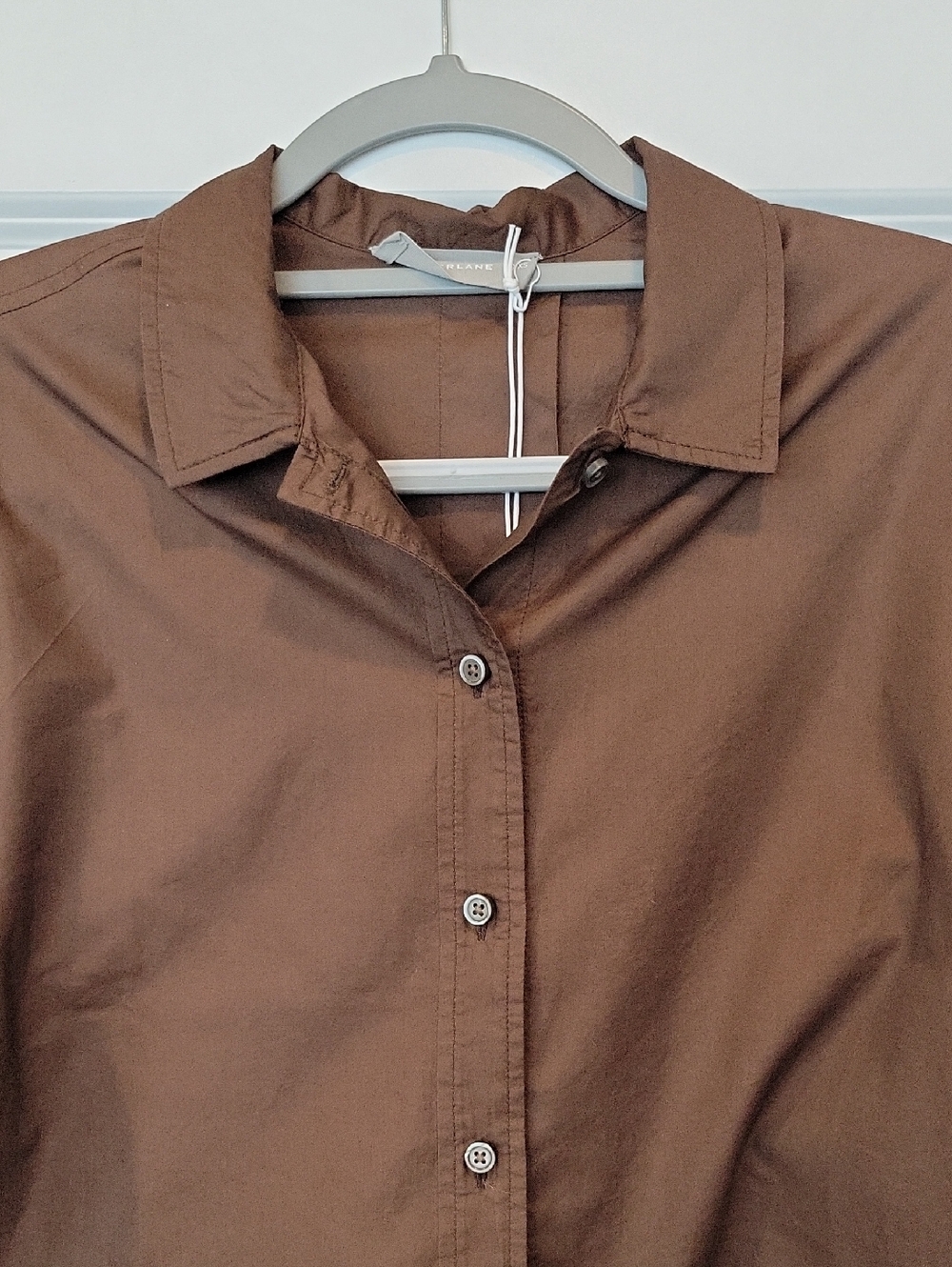 Everlane Brown Cotton Long Slevve Button Up Shirt XXS NWT - Picture 2 of 10
